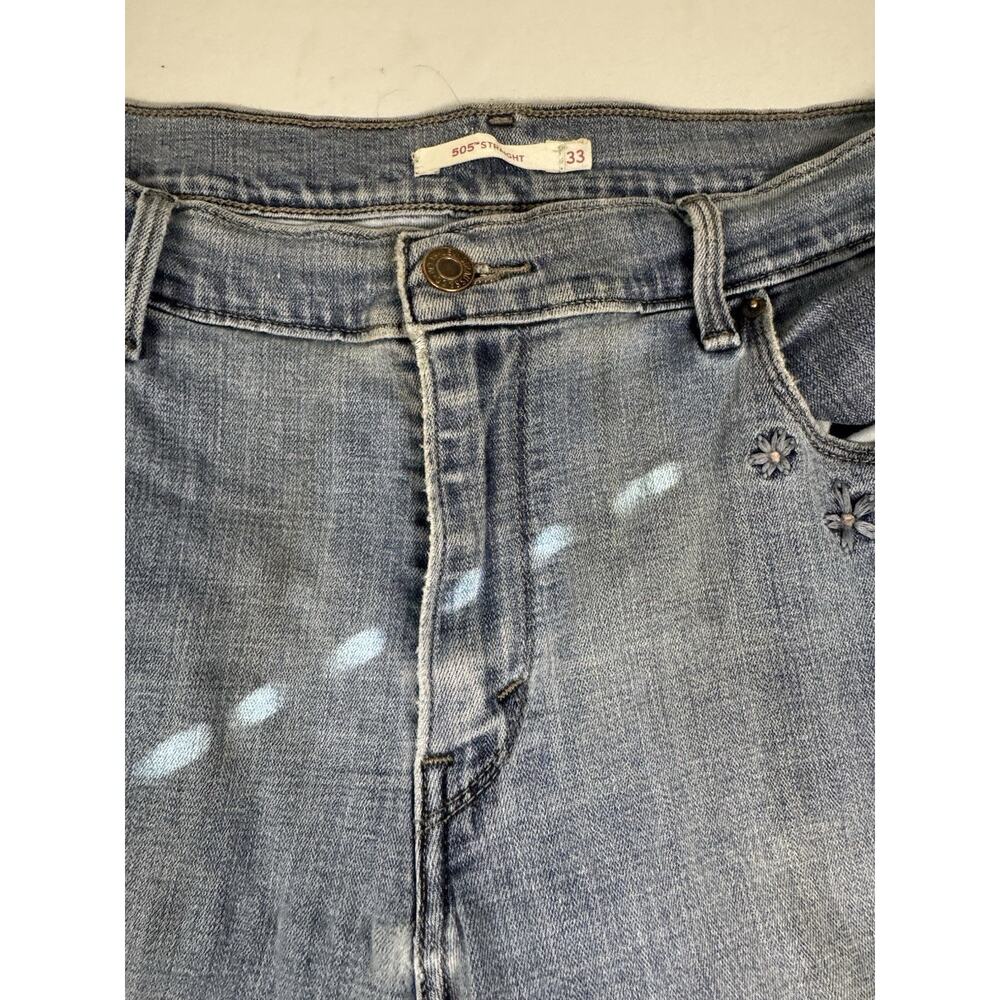 Levi’s 505 Straight Jeans Floral Embroidered Women’s Size 33 Light Wash - Picture 5 of 16